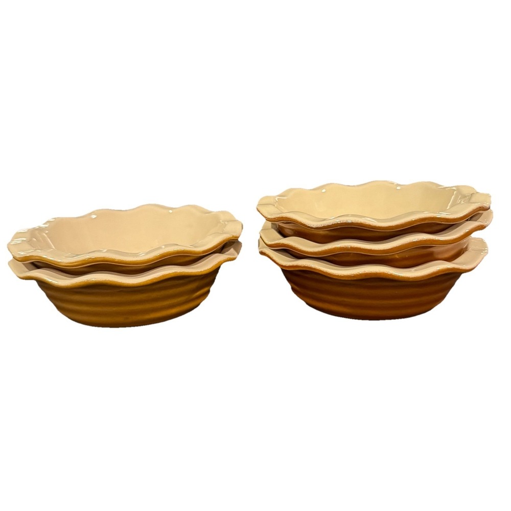 Vtg Emile Henry Mini Pie Tartlet Dish Set‎ Of 5 31-62 Brown Modele Depose France